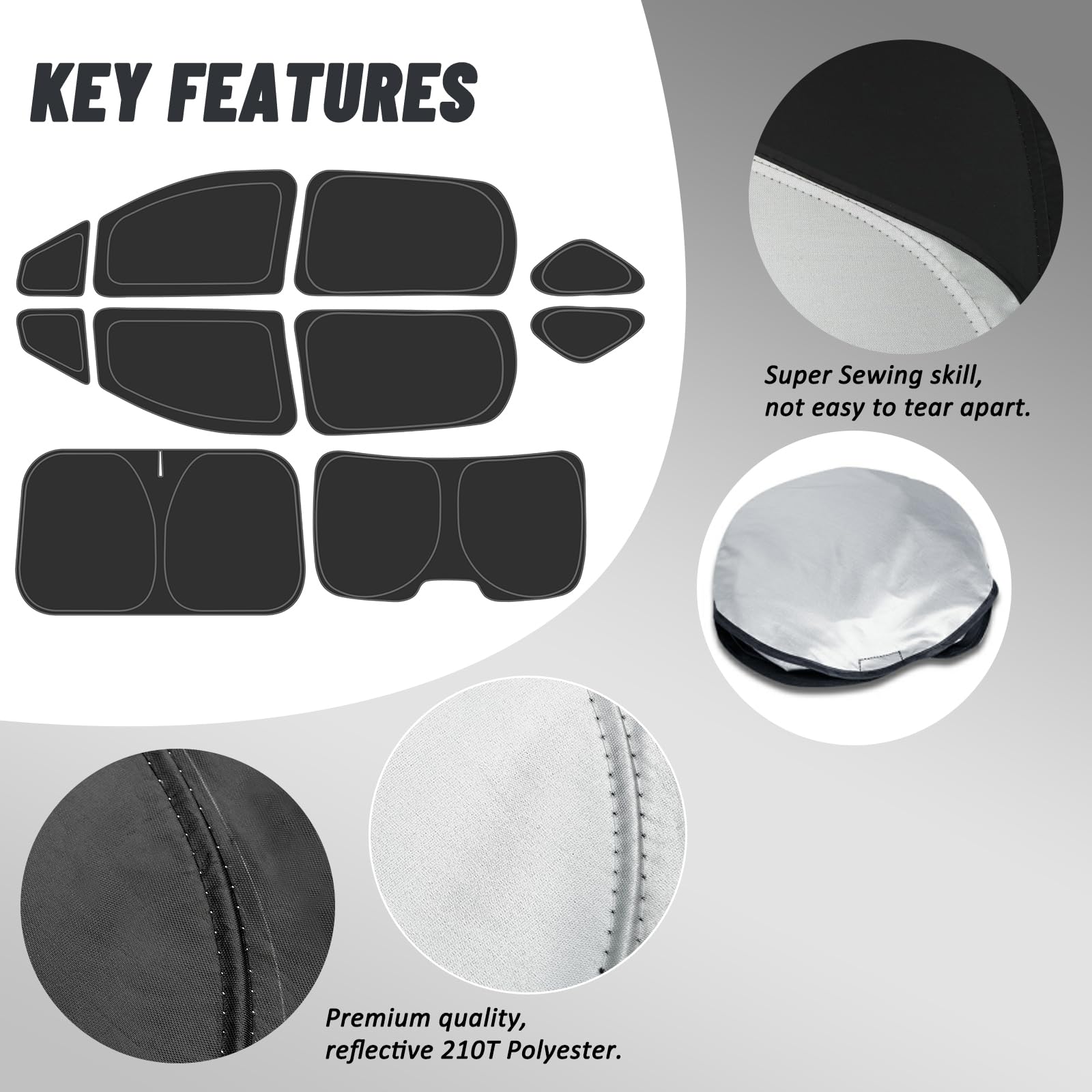 D-Lumina Lot de 10 pare-soleil de fenêtre pour Toyo'ta Prius Hatchback 2010-2015 - Pare-brise avant latéral et arrière - Protection intégrale contre les rayons UV - Pliable - 2 couches - Matériau 210T