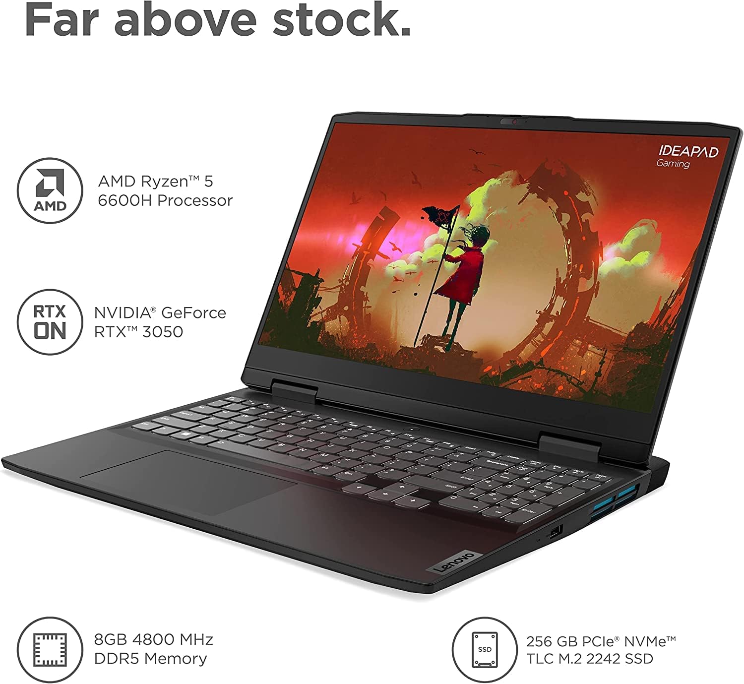 Lenovo IdeaPad 3 Gaming Laptop, NVIDIA GeForce RTX 3050, AMD Ryzen 5 6600H(Beat i7-11700), 16GB DDR5 RAM, 512GB SSD, 15.6 Inch FHD Display, Wi-Fi, Windows 11 Home, Bundle with JAWFOAL Lenovo IdeaPad 3 Gaming Laptop, NVIDIA GeForce RTX 3050, AMD Ryzen 5 6600H(Beat i7-11700), 16GB DDR5 RAM, 512GB SSD, 15.6 Inch FHD Display, Wi-Fi, Windows 11 Home, Bundle with JAWFOAL