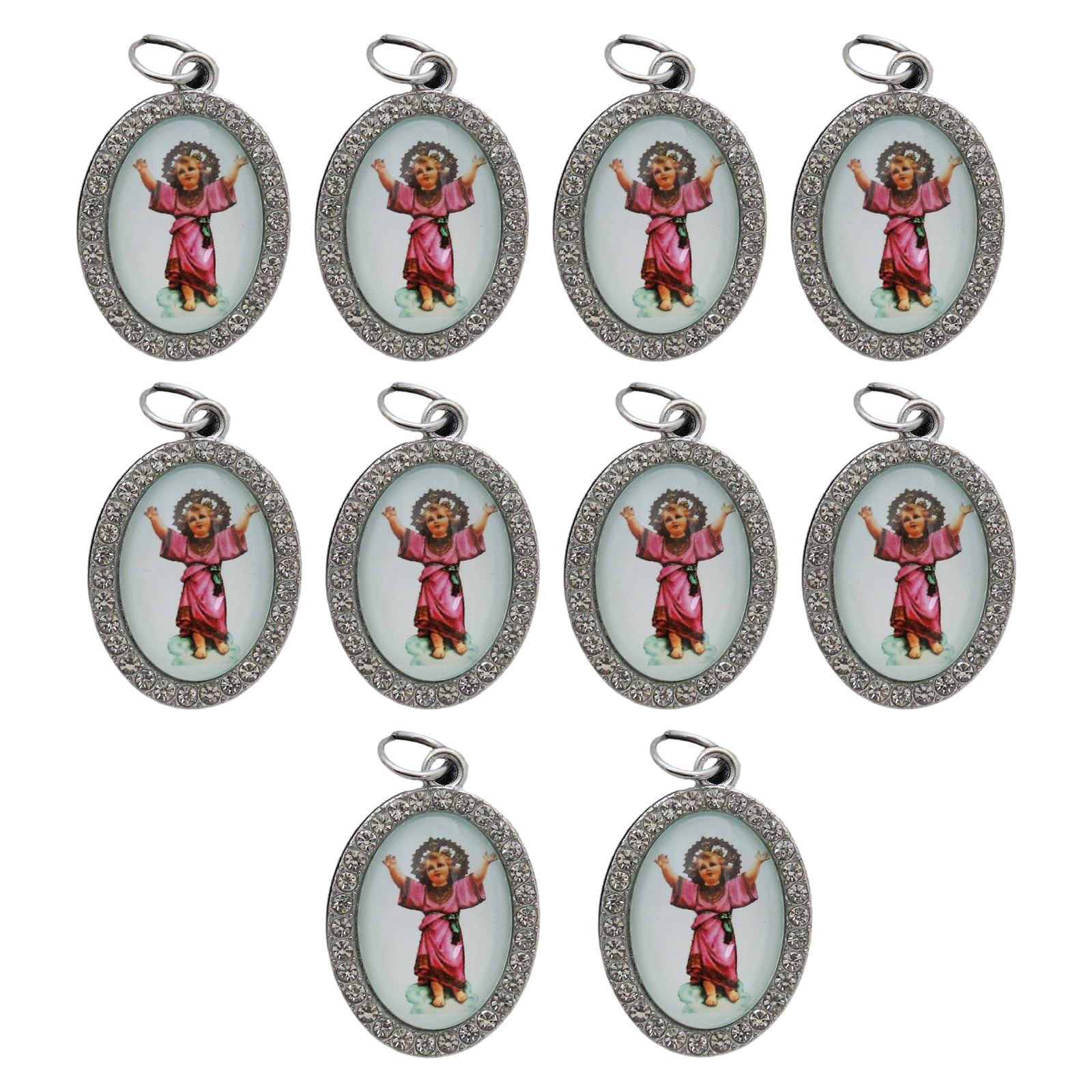 Elnwnnkc 10Pcs Metal Rhinestones Religious Figure Oval Pendant Charm for Necklaces Keychains Bracelets Jewelry Making Pendant Charm