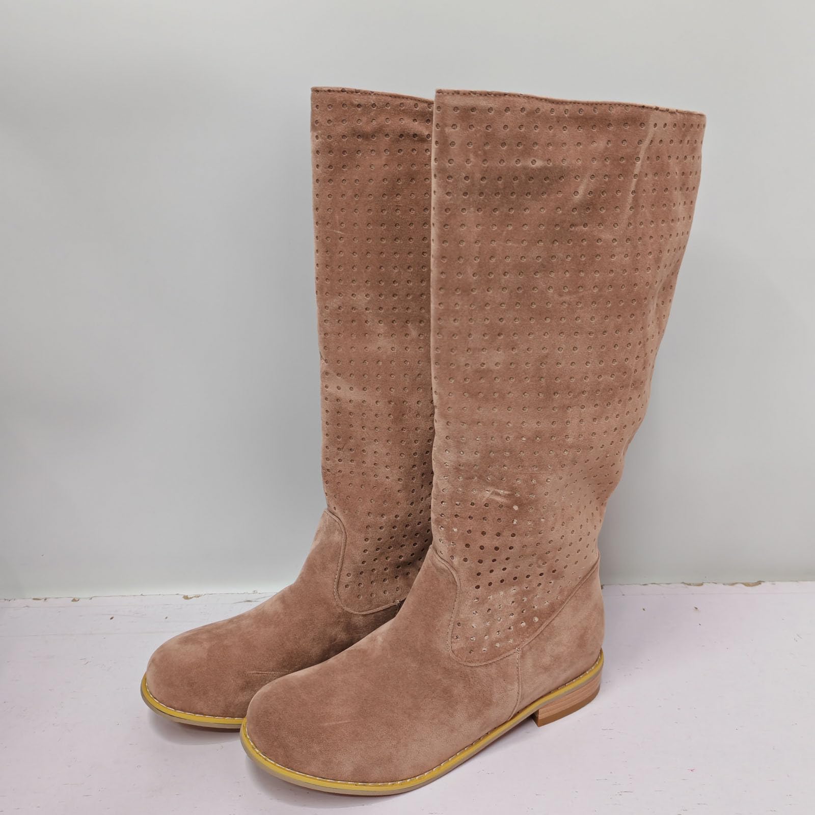 Generisch Stivali da equitazione da donna comodi e traspiranti in pile con tacco basso e testa rotonda per donna in inverno e in inverno