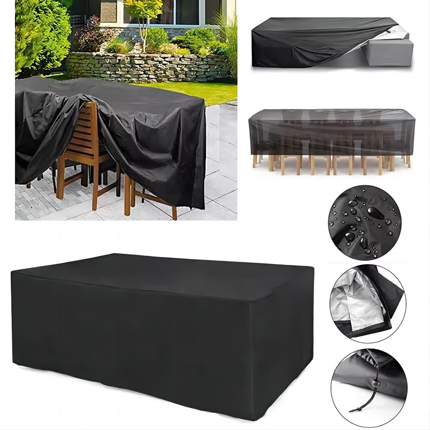 Gartenmöbel Abdeckung Wasserdicht 320x170x160cm/LxBxH Tischhaube Gartentisch Abdeckung 600D Oxford Abdeckhaube Tischplatte Schutzhülle Tisch Gartenmöbel Wasserdicht Winddicht UV-Beständiges