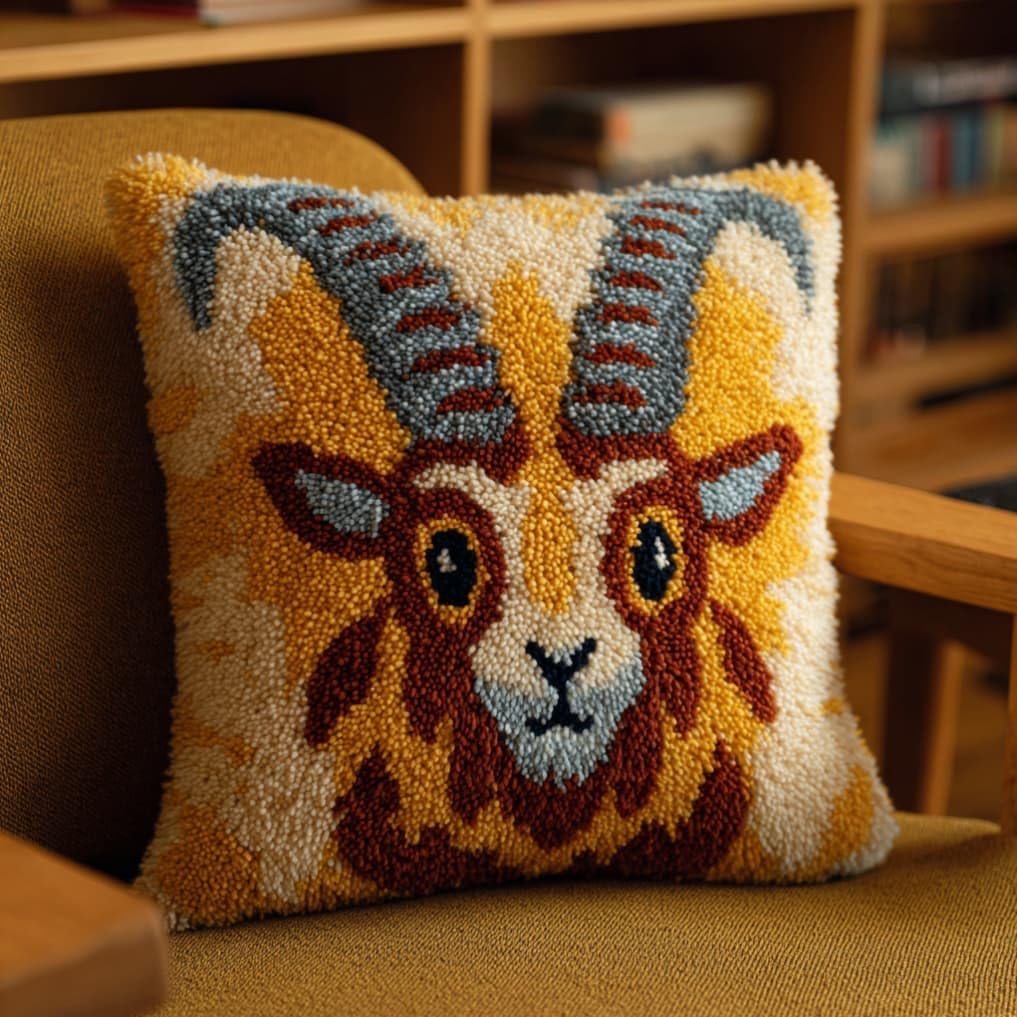 kitphoenix DIY Crochet Pillow Kit Ibex 43X43Cm Soft Knitted Throw Pillow Material Package,Cushion Making Set,Complete Accessories&Tutorial,Decorative Pillow for Home Sofa Bedroom Decor
