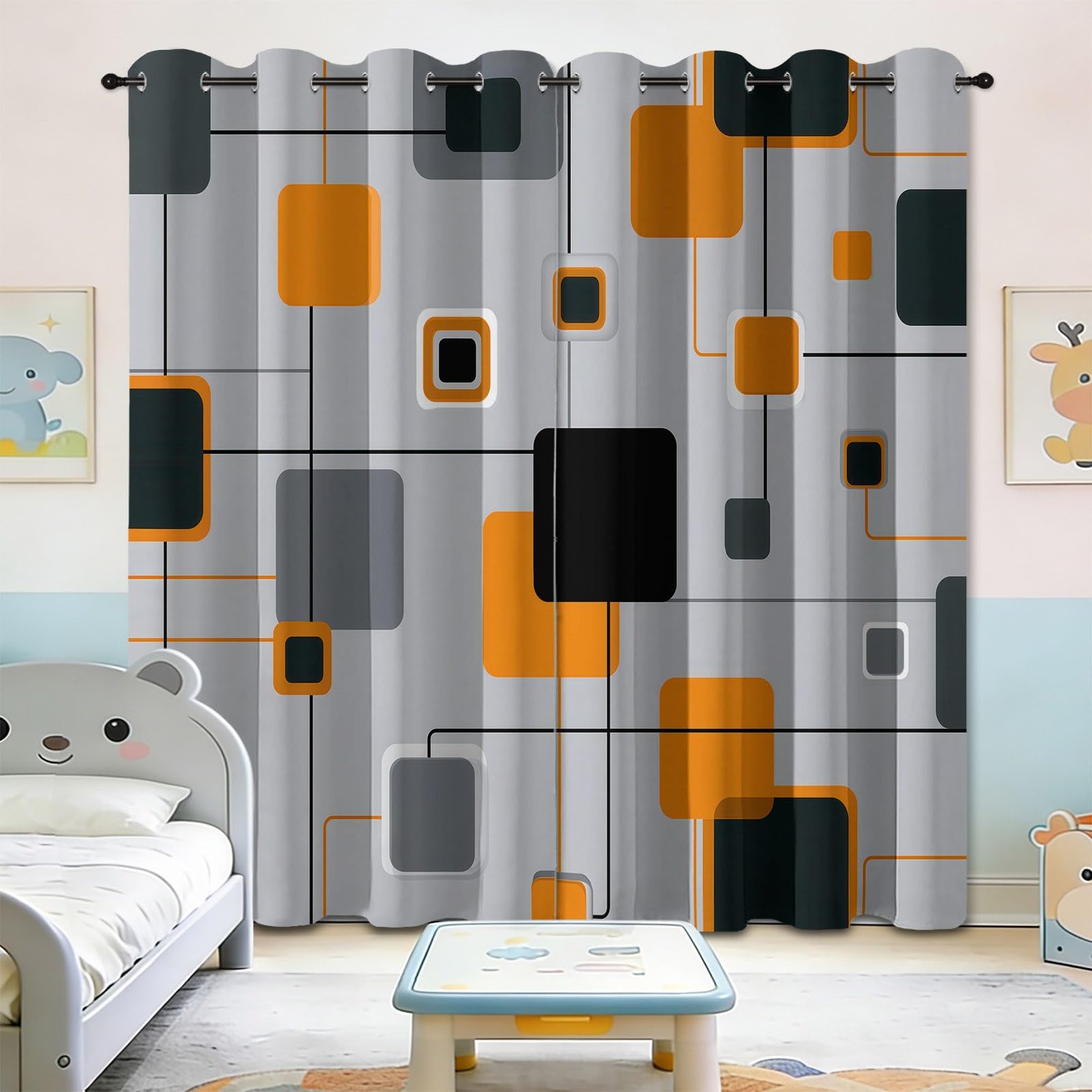Cortinas opacas geométricas cuadradas de 139.7 cm de ancho x 200.7 cm de