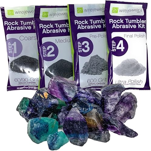 Kit de recambio de vaso de fluorita arco iris, 1.5 libras de mezcla de piedra de fluorita arcoíris y 1 lote de grano abrasivo y pulido de 4 pasos
