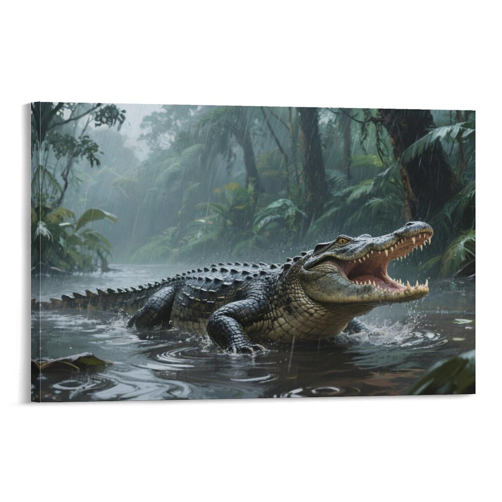 YYVKPMLXC Art Giclee Crocodile Canvas Print Rainforest Wetland Artwork Painting Pictures Ready To Hang for Bedroom Office Home Decoration 16x24inch(40x60cm)