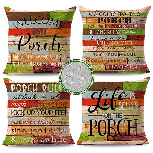 JOJOGOGO Outdoor Porch Pillow Covers 18x18 Waterproof Set of 4