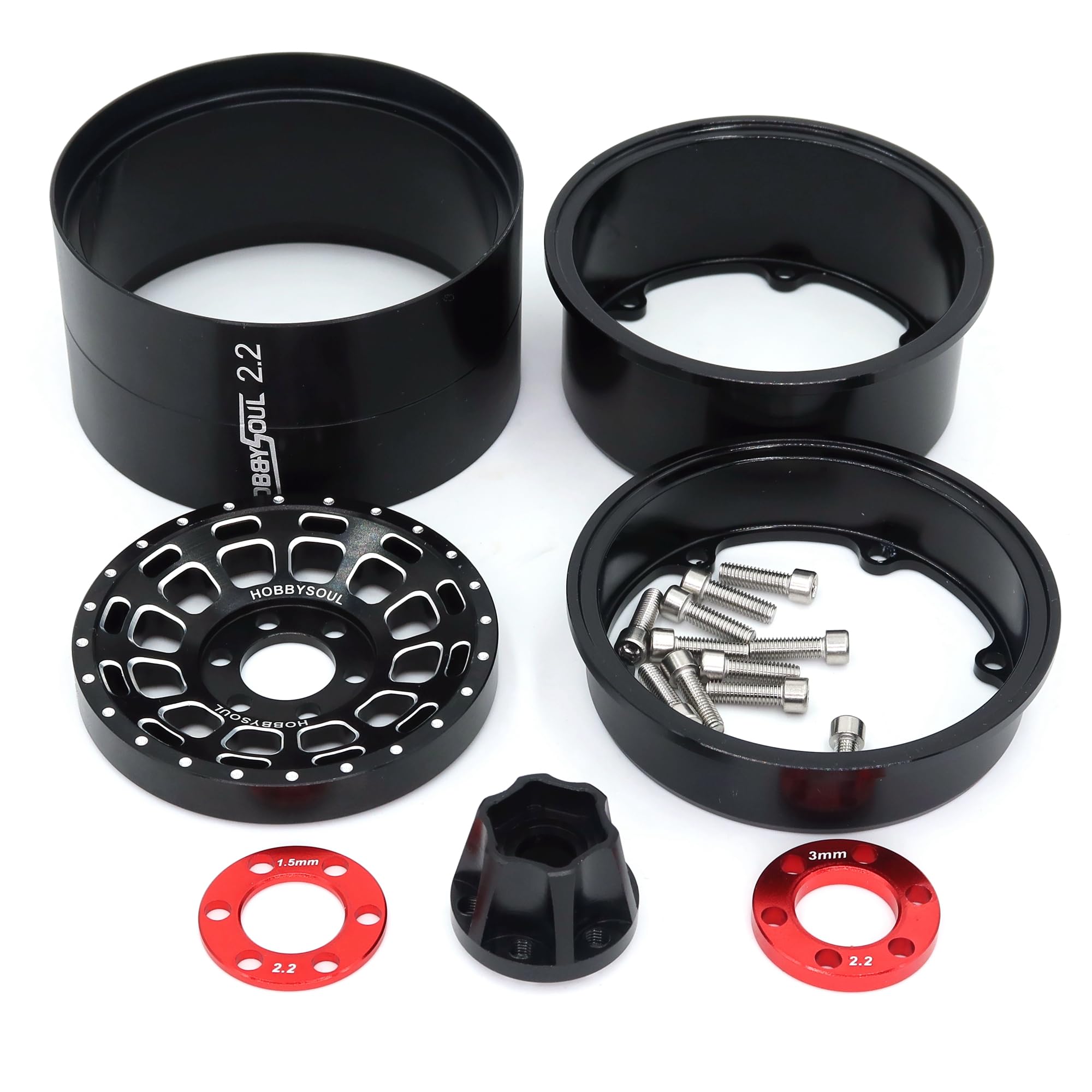HOBBYSOUL Einstellbare 4 Offsets 2,2 Beadlock Räder Breite 1,57'' (40 mm) Felgen Champagnerblaue Farbe für Gen8 Everest Gen 7 Pro / SCX10 Capra Wraith Ryft / TRX4 AMG 6x6, (4 Stück)