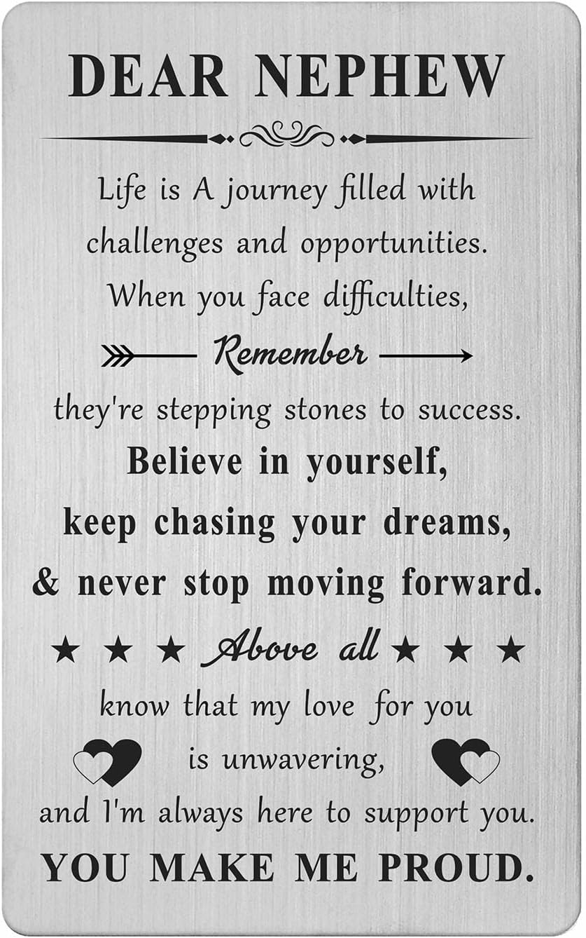 TANWIH Nephew Gifts from Aunt, Metal Engraved Card for