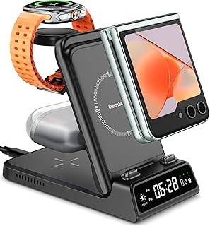 SwanScout Samsung Z Flip対応 3in1 ワイヤレス充電器 折り畳み 充電スタンド Galaxy Z Flip 6/5/4/3シリーズ&Galaxy Watch＆Galaxy Buds適用 置くだけ充電器 （アダプター別売り）
