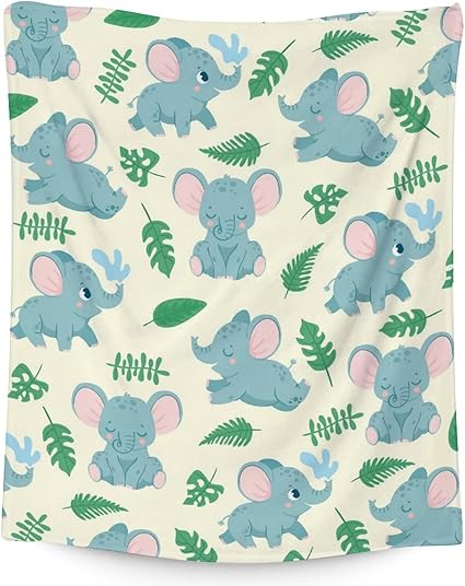 Elephant Blanket Gifts - 50"x60" Cute Throw for Women Girls - Green Soft Fuzzy Blankets for Bed, Couch & Living Room