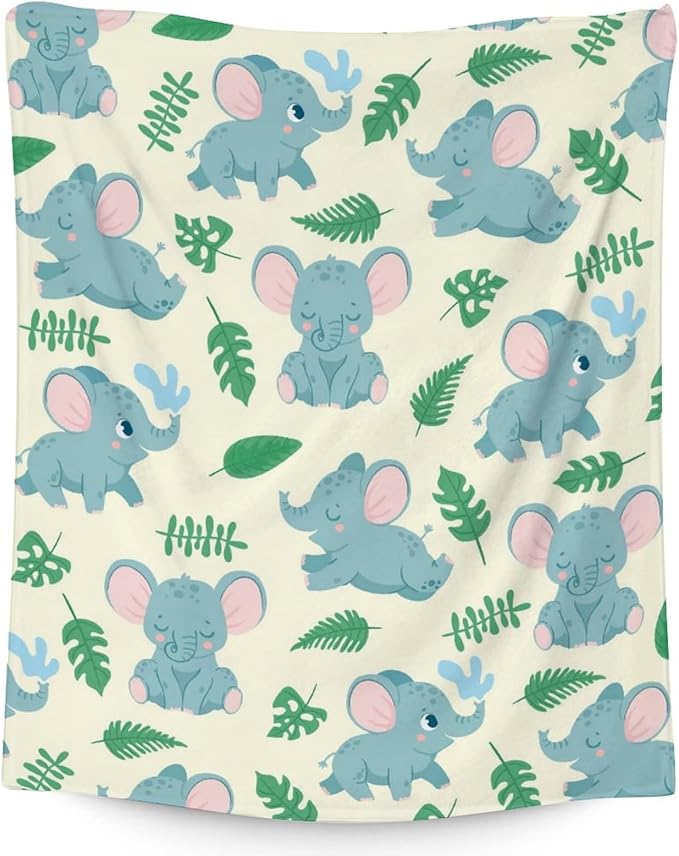 Elephant Blanket Gifts - 50"x60" Cute Throw for Women Girls - Green Soft Fuzzy Blankets for Bed, Couch & Living Room