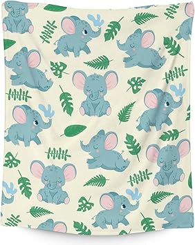 Elephant Blanket Gifts - 50"x60" Cute Throw for Women Girls - Green Soft Fuzzy Blankets for Bed, Couch & Living Room