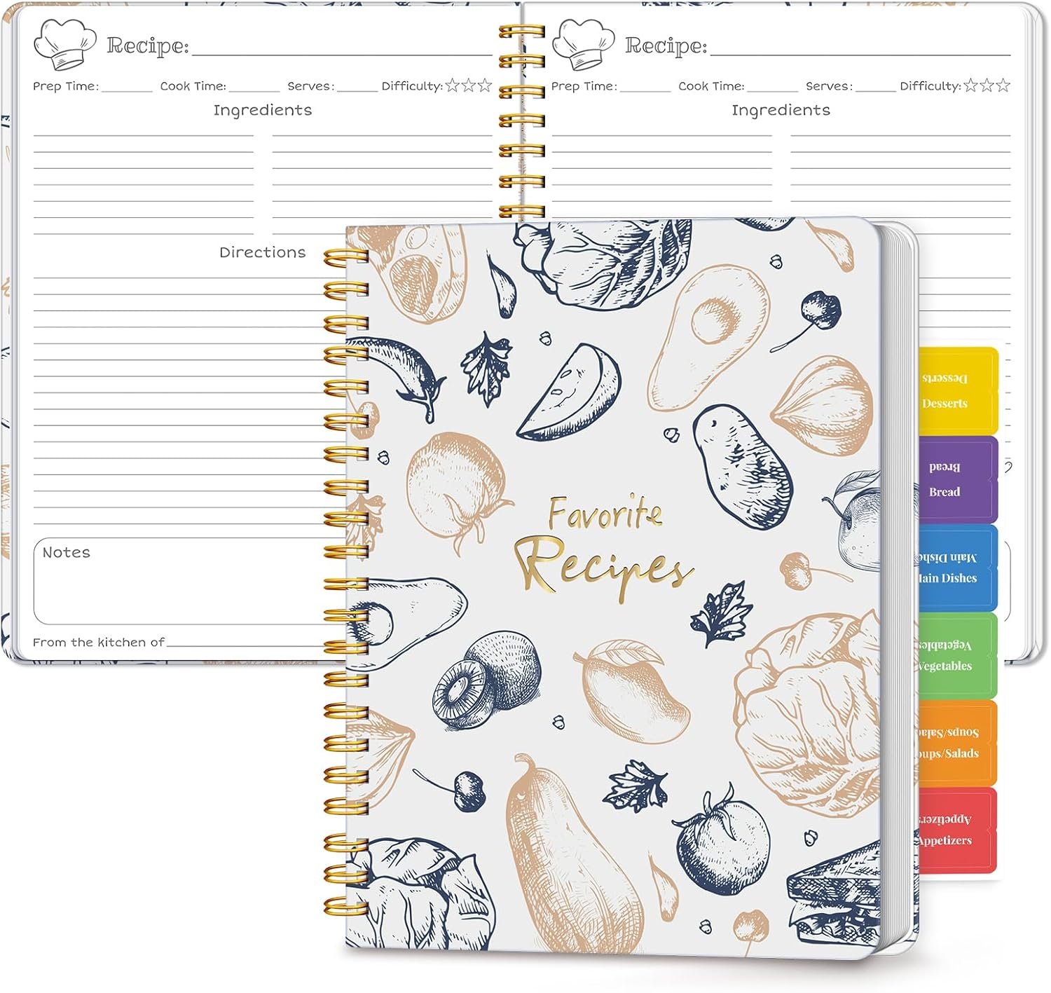 Recipe Book to Write in Your Own Recipes, Blank Recipe Journal, 140 Recipes
