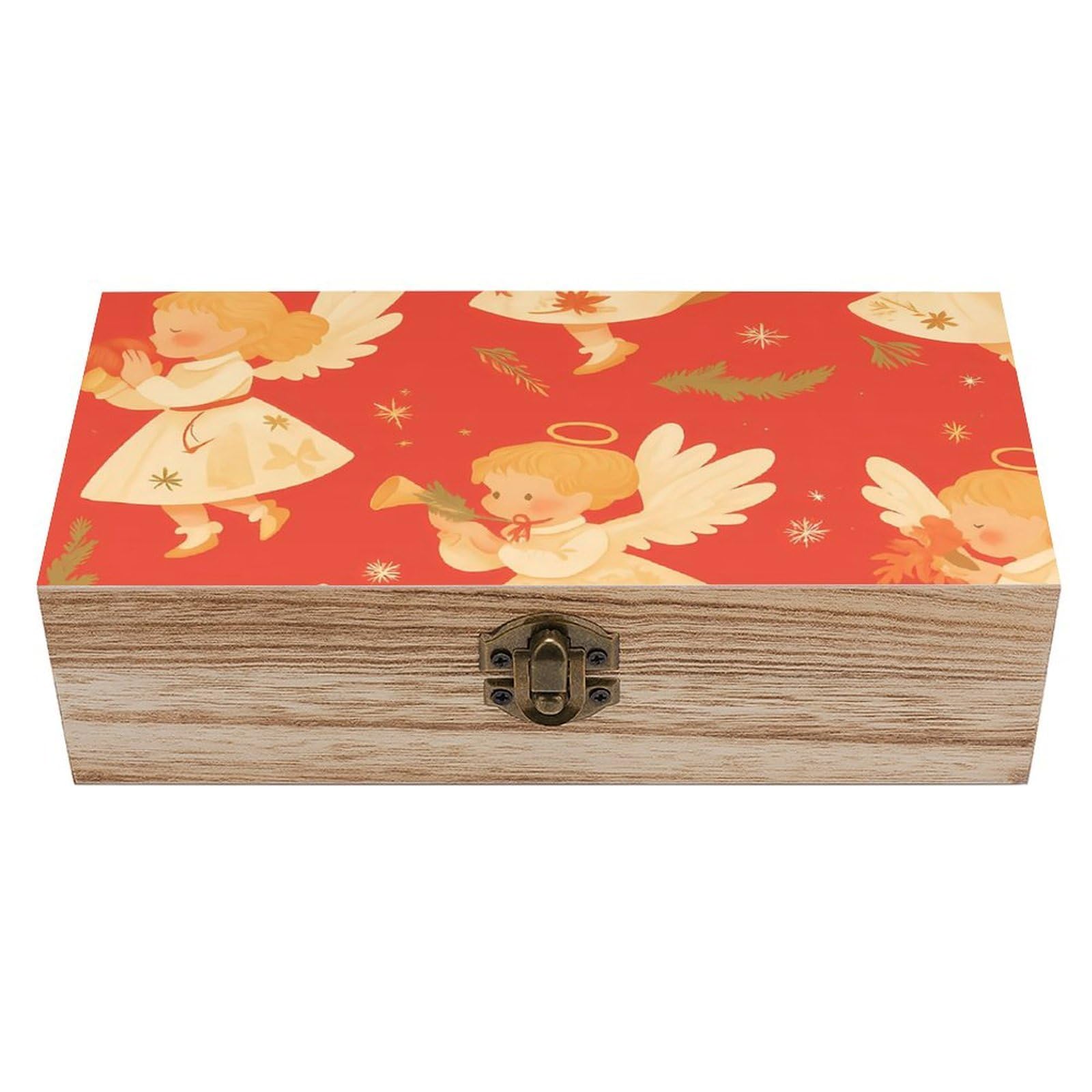 HLBSDM Retro Red Golden Xmas Angels Retro Wooden Storage Box Jewelry Art Gift Boxs Decorative Keepsake Boxes