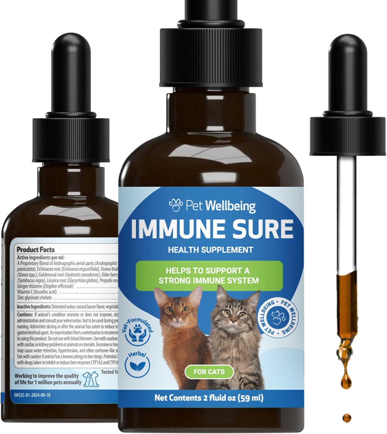 Pet Wellbeing Immune Sure for Cats – Supports Normal Immune Defenses, Gut Flora Balance, Andrographis, Echinacea, Vitamin C, Zinc – Veterinarian-Formulated Herbal Supplement 2 fl oz (59 ml)