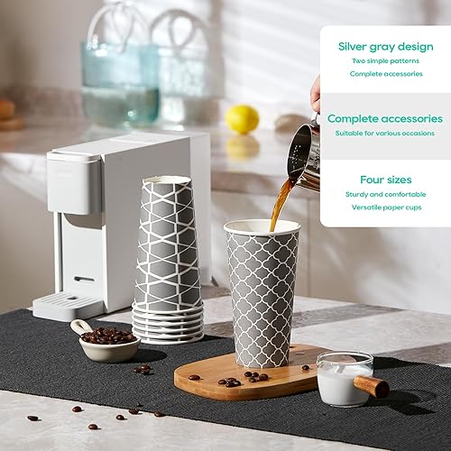 Miniatura 12 de JOLLY PARTY [100 juegos] Tazas de café de papel de 12 onzas, tazas de café desechables con tapas, fundas y pajitas, taza para beber bebidas frías