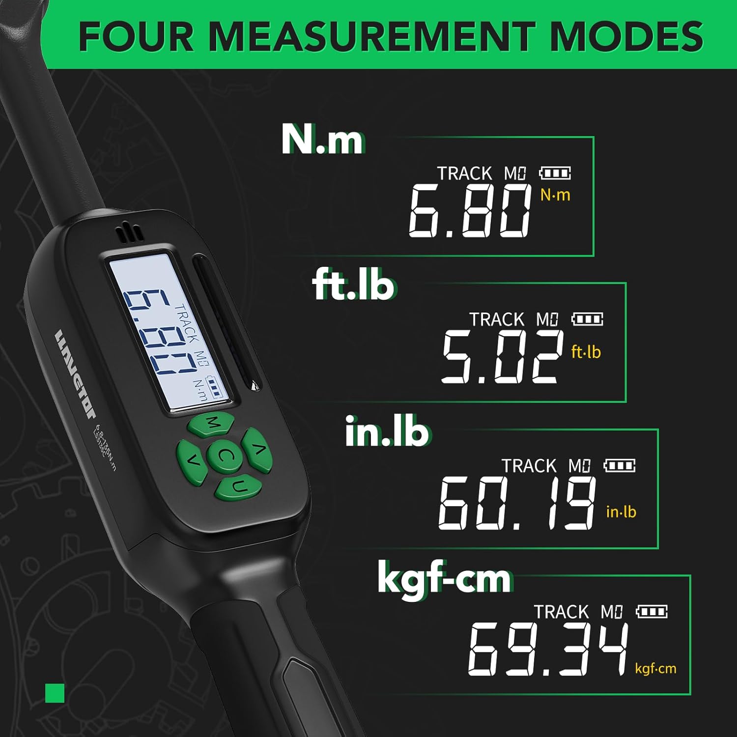 Digital Torque Wrench 5-99.5 ft-lbs./6.8-135Nm, 3/8 Inch Mini Electronic Wrench With Preset Value, 2% Accuracy, Buzzer and LED Notification