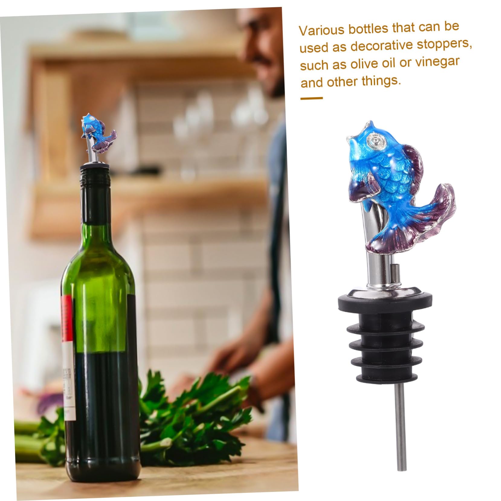 SOLUSTRE Fish Shaped Wine Aerator Spout Enamel Bottle for Wine Oil Vinegar Unique Animal Design for Home Bar Pub Use