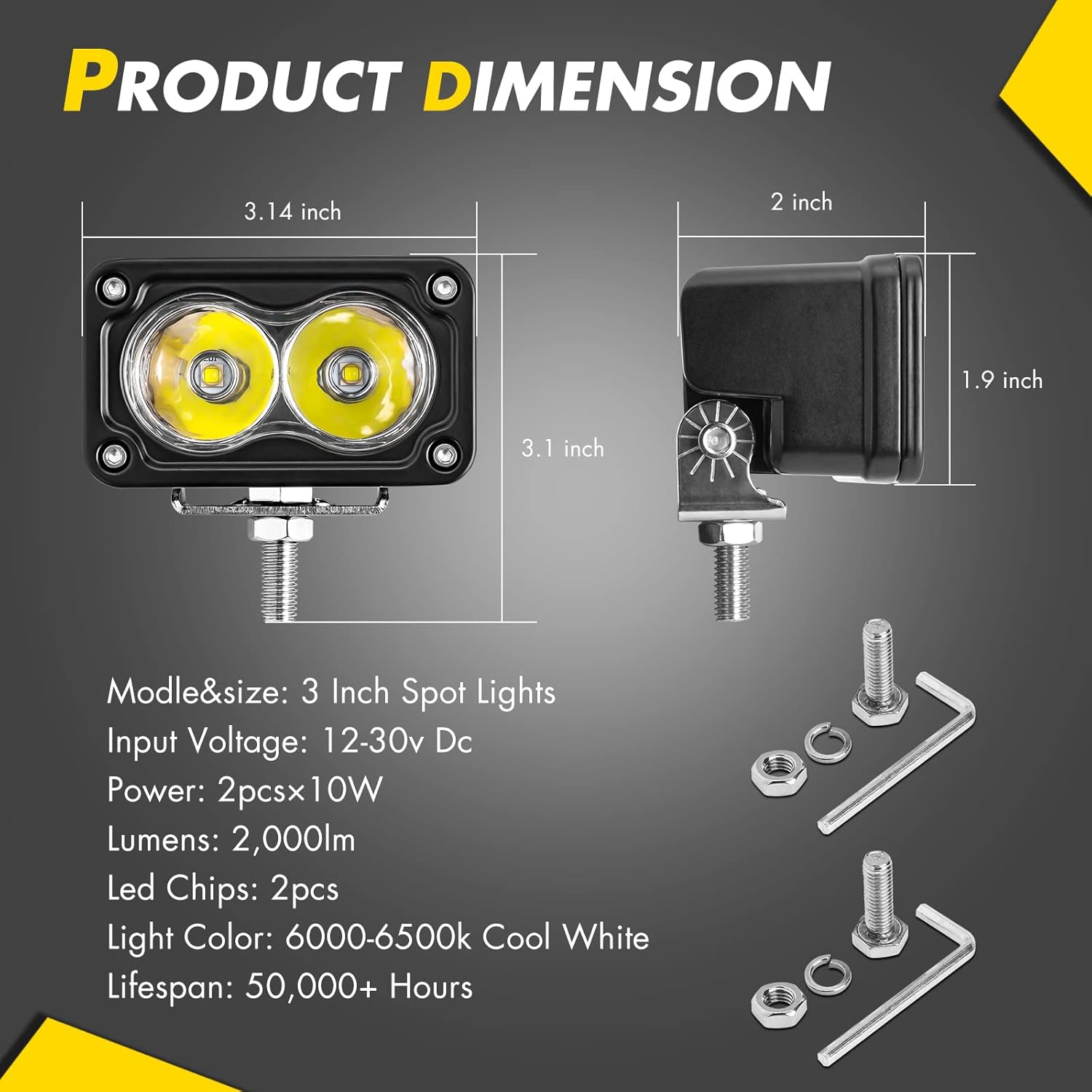3Inch Motorcycle Led Pods, 2PCS 3 Inch CREE Fog Lights Pods 40W Off Road Ditch Lights Spot Beam Driving Auxiliary Light LED Bumper Light for Truck ATV UTV SUV Motorcycle Boat