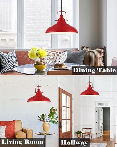 Miniatura 6 de Lámpara colgante roja para isla de cocina, luces colgantes industriales grandes de 16 pulgadas, luces colgantes rojas mate, lámpara colgante vintage