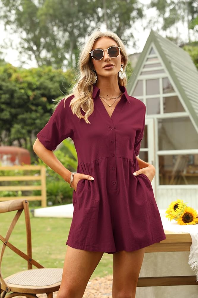 Amazon.com: DEEP SELF Cute V Neck Collared Button Down Romper