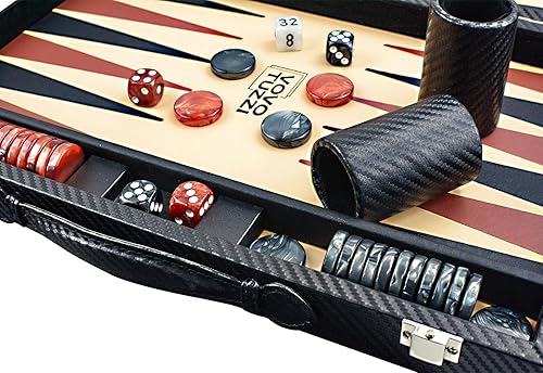 Miniatura 5 de Backgammon - Juego de backgammon para adultos, 15 pulgadas, de fibra de carbono, juego de backgammon de cuero sintético de alta calidad, juegos de