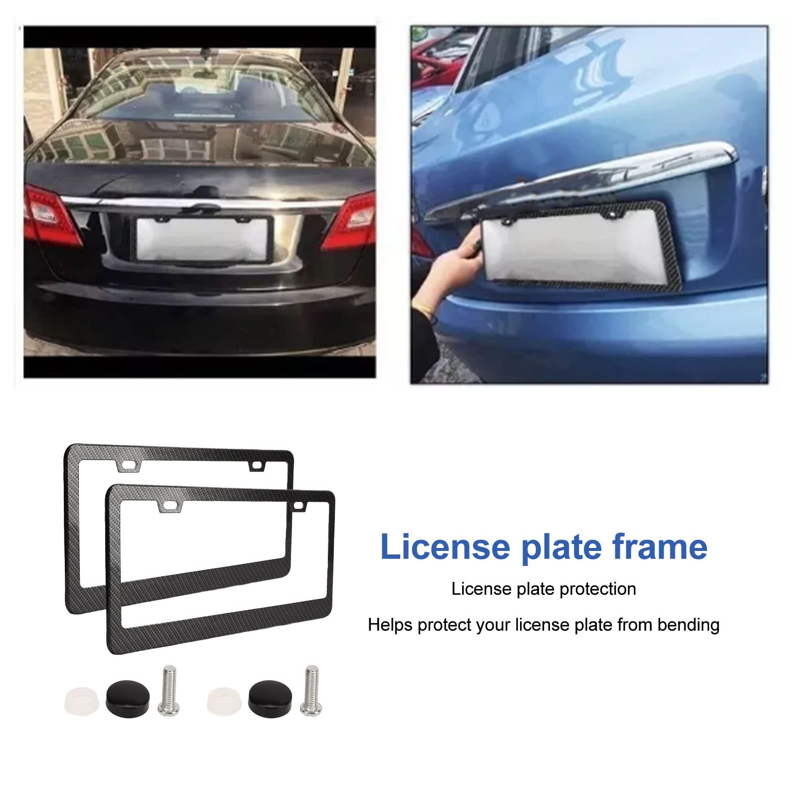 Aootf - Supporto per targa anteriore, universale, kit di montaggio per targa auto, adattatore e coperchio in alluminio nero, antifurto, bulloni a vite, tappi per veicoli statunitensi e rimorchi