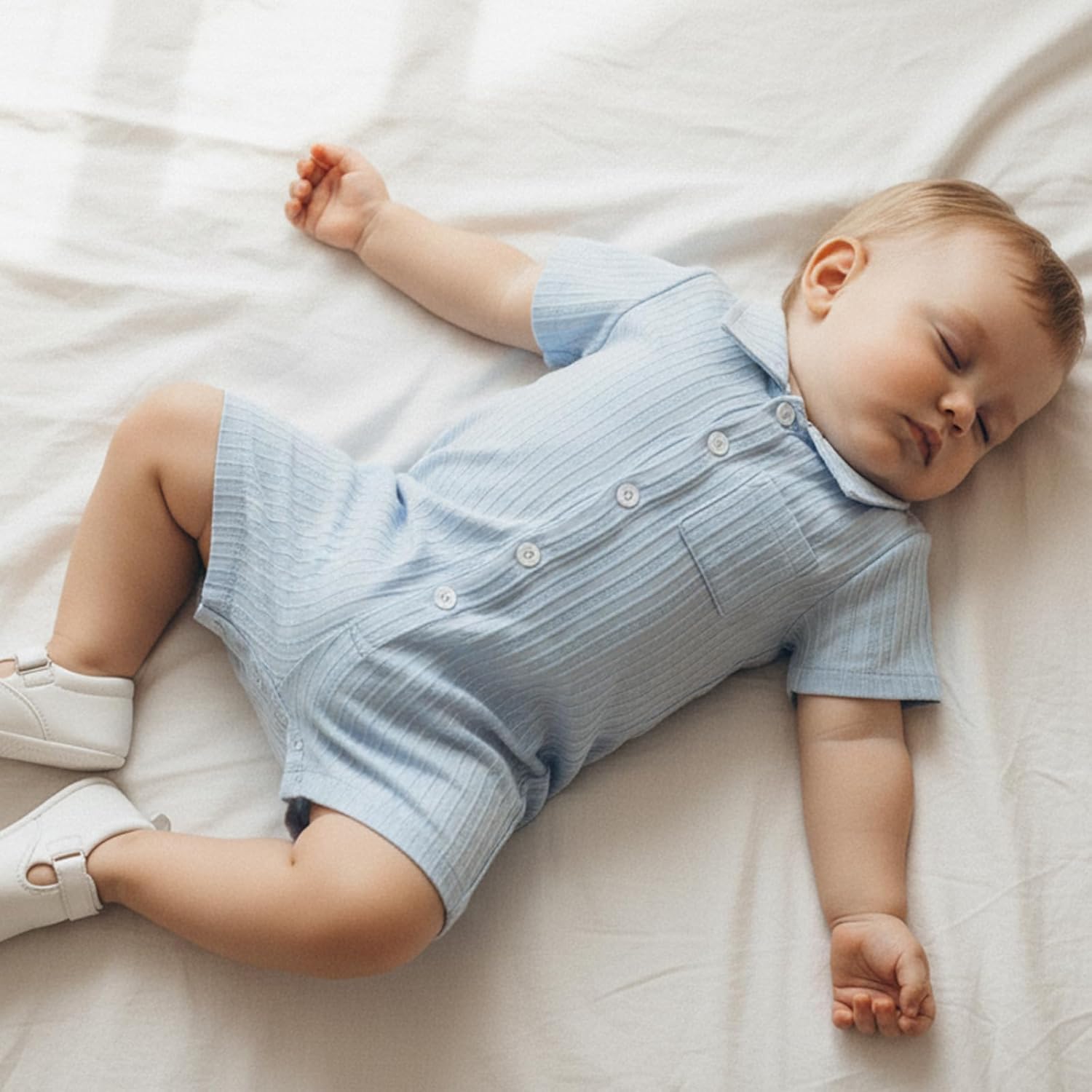 Newborn Baby Boy Clothes Button Down Short Sleeve Shirt Romper Jumpsuit Collared Bodysuit One-Piece Summer Outfit - Image 4