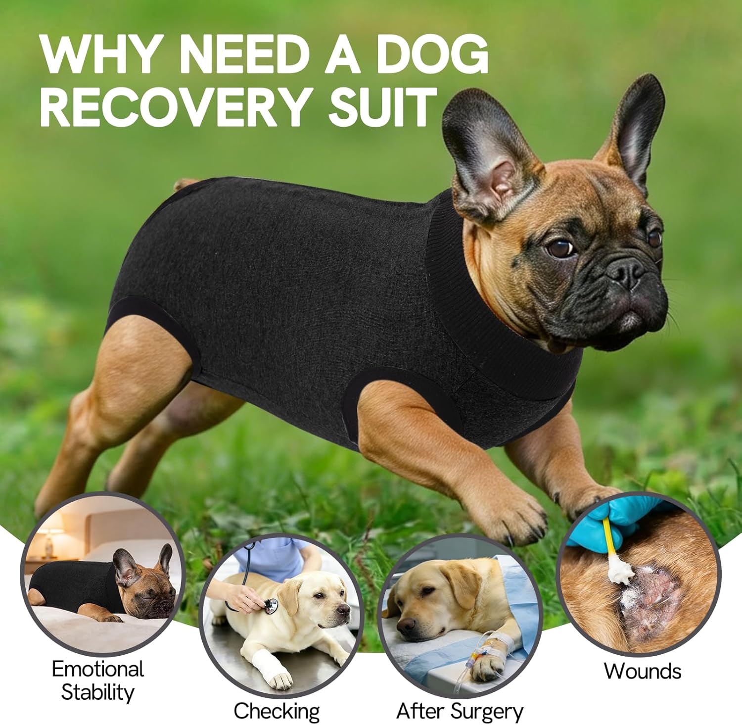 SAWMONG Recovery Suit for Dogs Female Male, Breathable Dog Onesie After Surgery Spay Neuter, Professional Dog Surgical Suit, Substitute Pet E-Collar Cone, Black, Medium