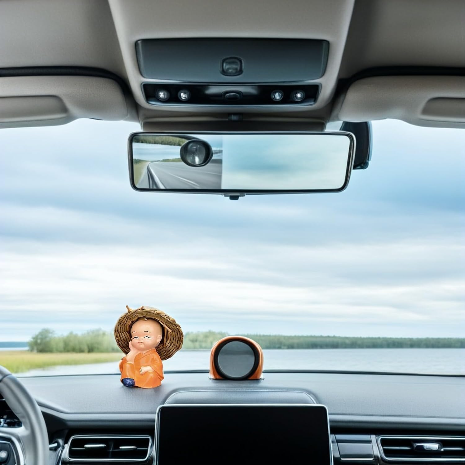 UPKOCH Small Monk Figurines with Straw Hats 4-Pack Car Aromatherapy Ornaments Dashboard Decoration Asian Monk Statues for Home and Vehicle Display