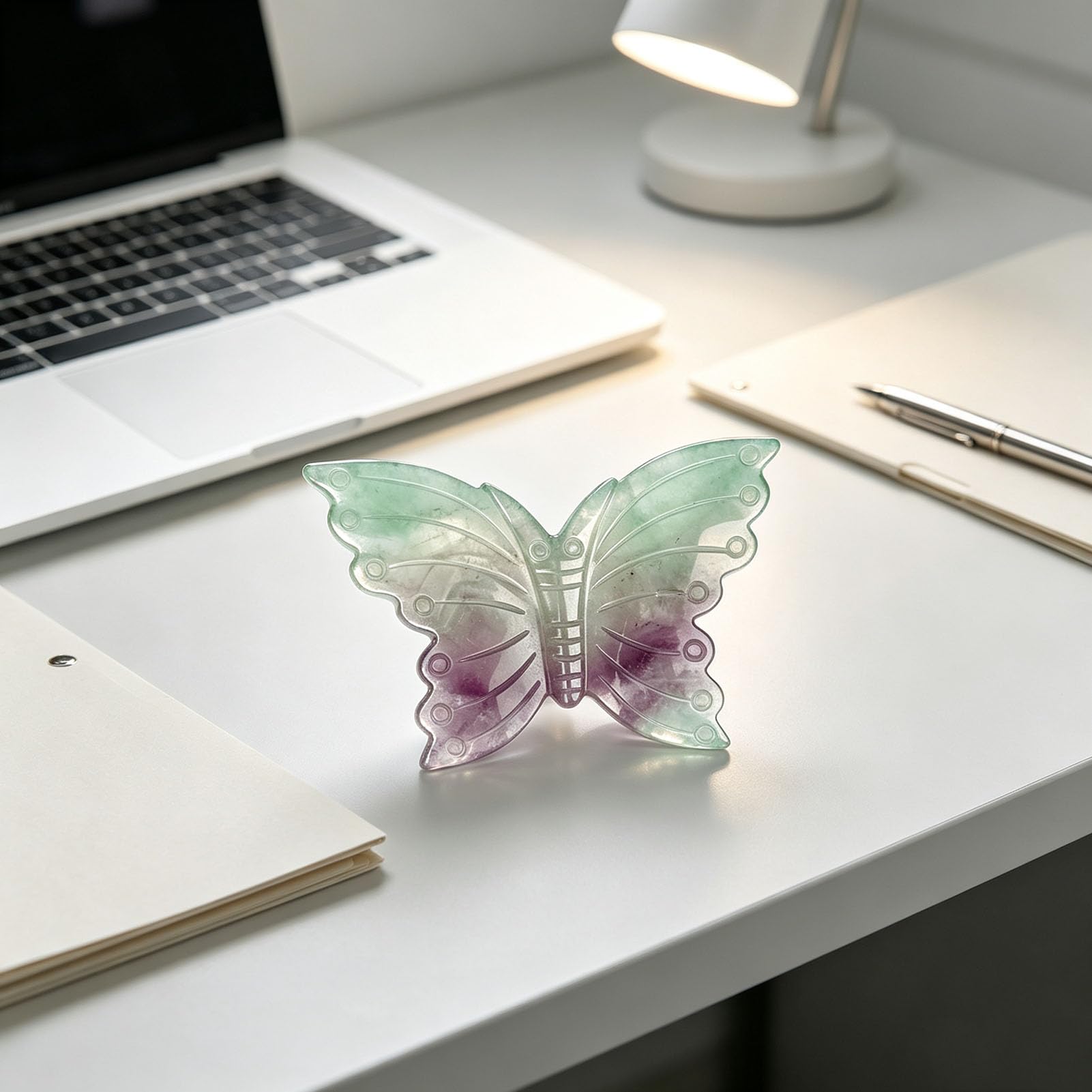 Cristal de fluorita Tallado Mariposa alas de ángel Piedra de Palma