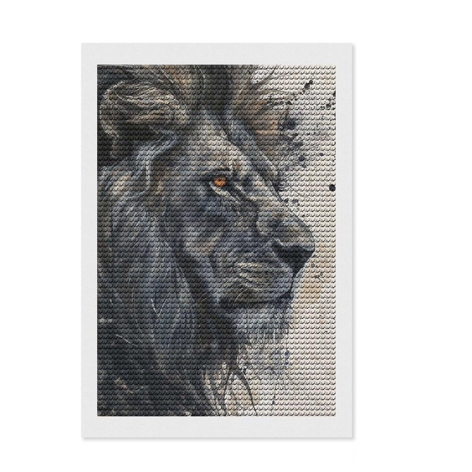 Junmoney Majestic Lion Gaze DIY Diamond Art Canvas Kit 8"x12", Stress Relief Craft, Boho Decor, for Family Craft Time, Festive Craft Gift