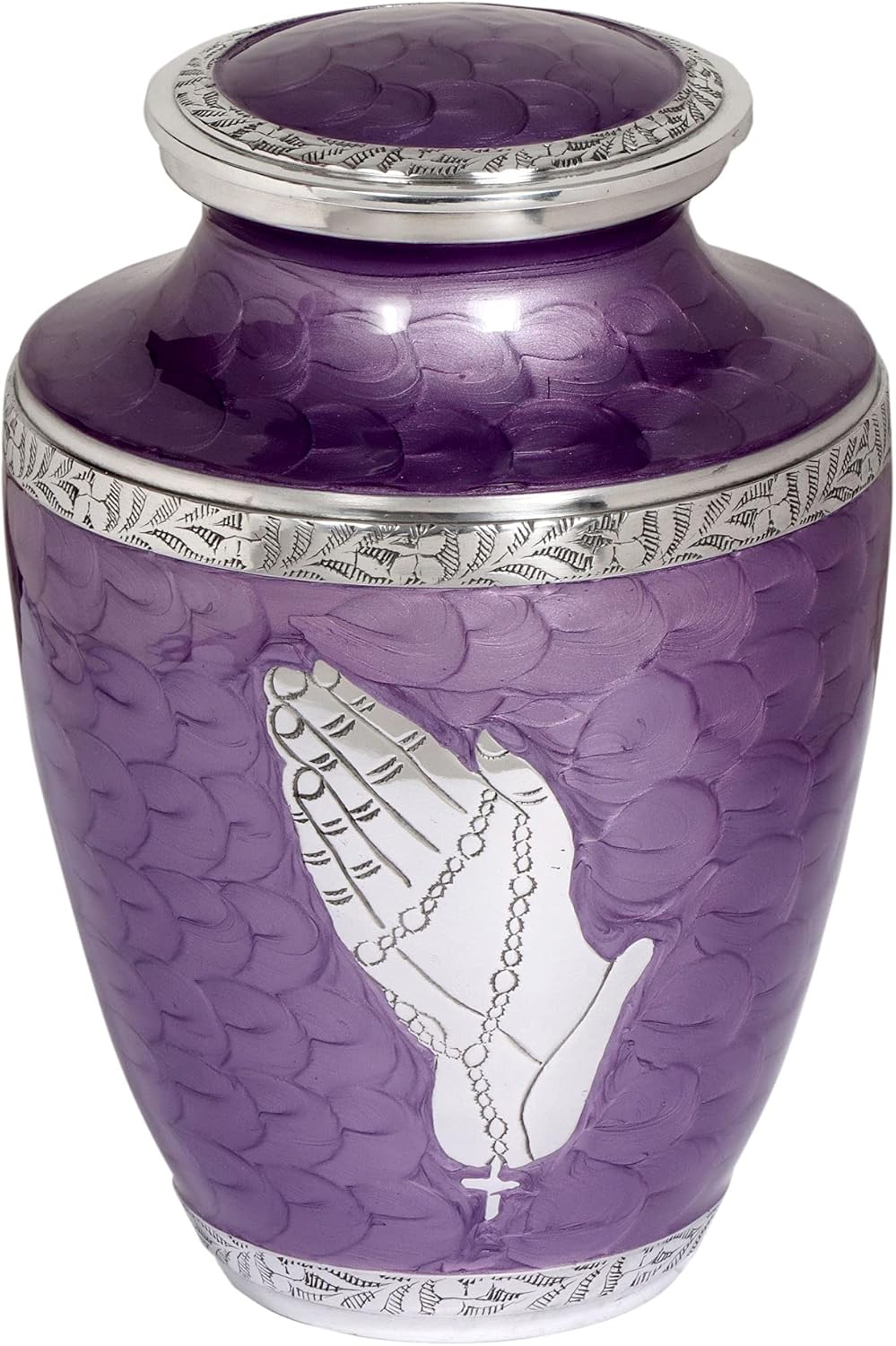 BOLD & DIVINE™ Praying Hand Large Adult Urn for Human Ashes |A Simple Elegant, Handcrafted and Minimalistic Resting Place for Your Loved One - with Beautiful Velvet Bag - Purple