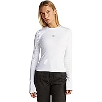 Calvin Klein Donna Maglietta Maniche Lunghe Woven Label Rib Top Slim Fit
