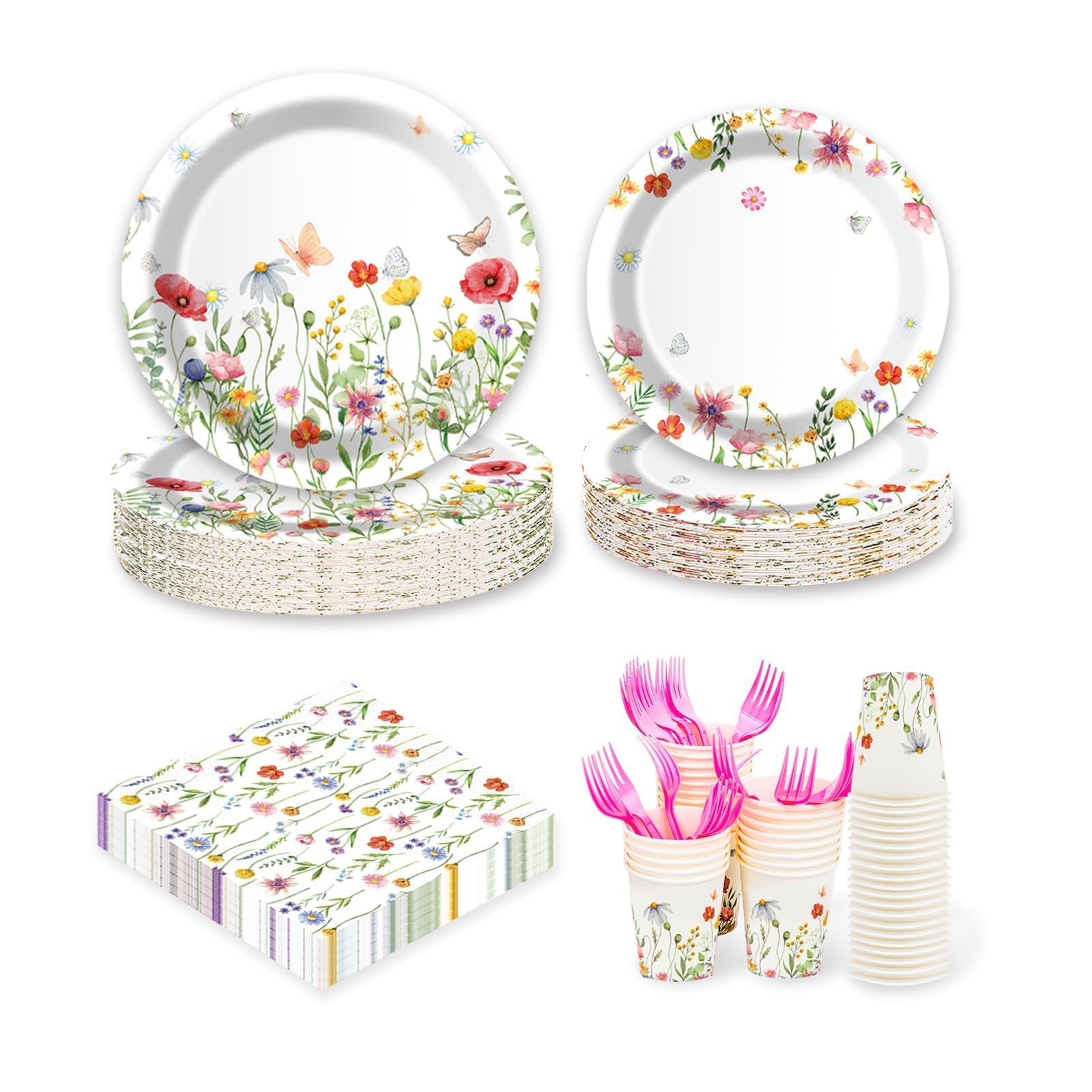 EggSun Wildflower Party Plates and Napkins supplies, Floral Paper Plates Wildflower Baby ShowerDecorations Tableware for Spring Summer Pinic Wedding