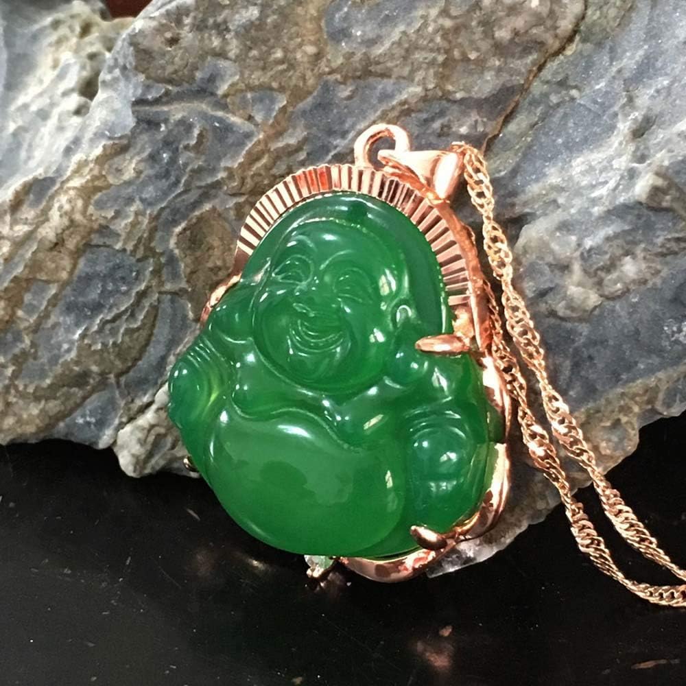 Green Jade Buddha Pendant Necklace Gold Plated Hip Hop Jewelry