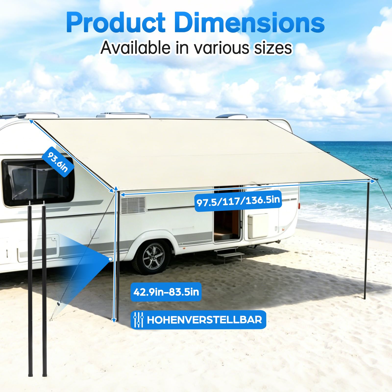 Vorzelt Auto Sonnensegel mit Camping Busvorzelt Markise Auto Camper 2.5 x 2.4m,Universal Caravan Sonnenschutz mit Saugnapf Kederleiste Wohnmobil für Transporter Vans SUV Wasserdicht UV-Schutz