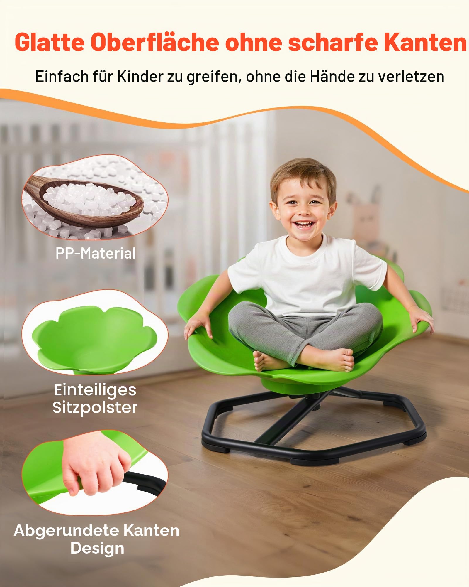 VEVOR Kinderdrehstuhl sensorischer Drehstuhl zylinderförmig, 100 kg Tragkraft, sensorisches Spielzeug mit Rutschfester Metallfuß, zur Förderung von Koordination Gleichgewicht Konzentration, Grün