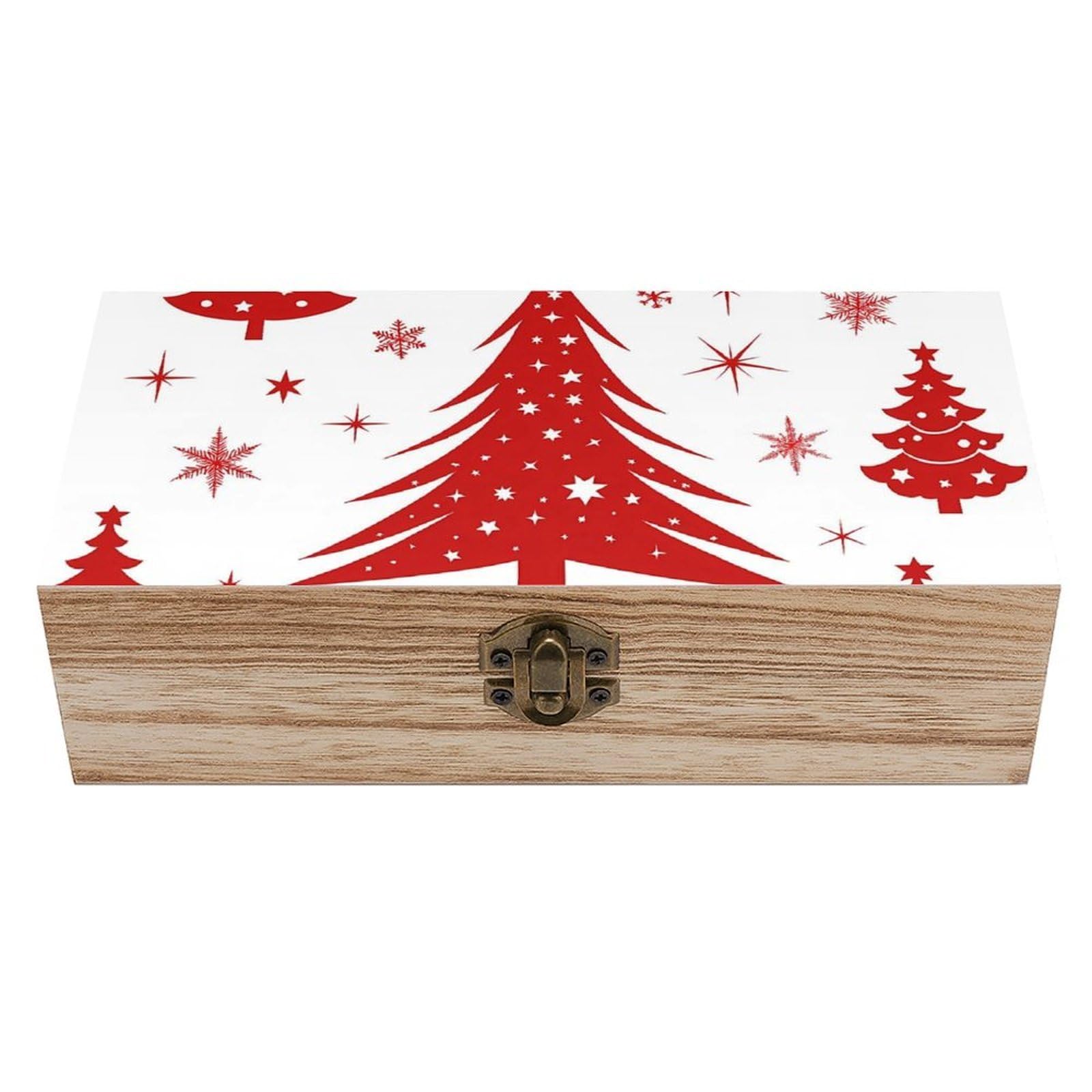 HLBSDM Red Christmas Tree & Snowflake Retro Wooden Storage Box Jewelry Art Gift Boxs Decorative Keepsake Boxes
