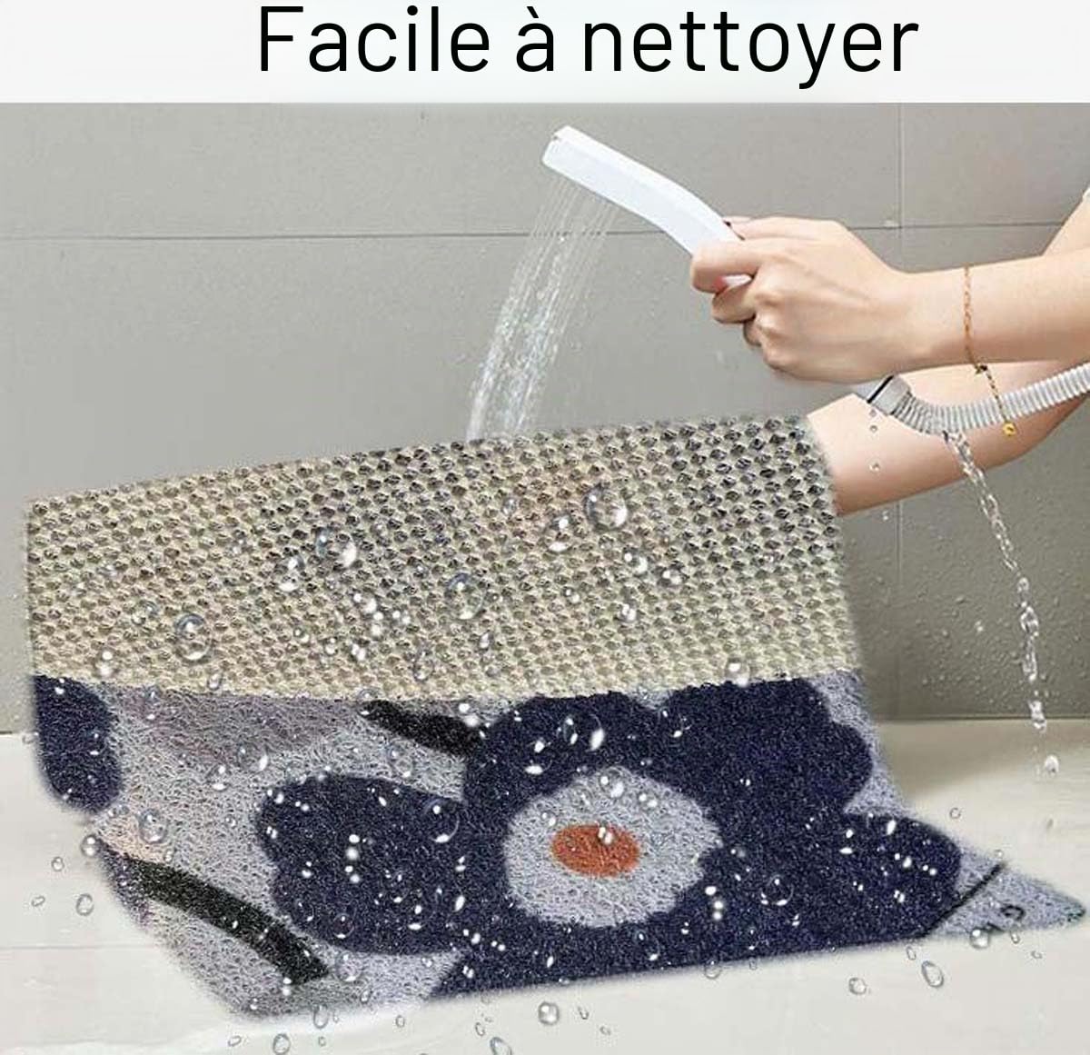 Loofah Tapis de Douche Antidérapant pour Salle de Bain, 80 x 120 cm, Perméable à l'Eau, Texturé Doux en PVC, Séchage Rapide
