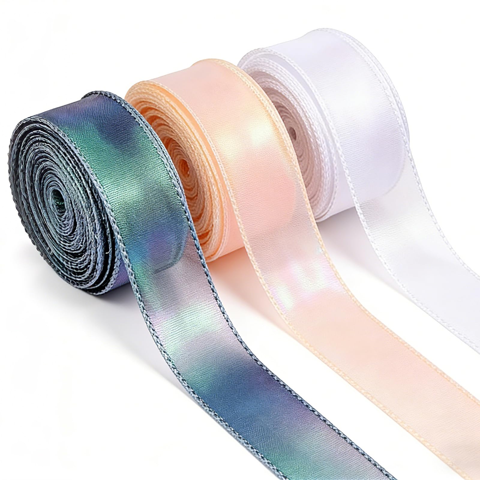 Daxiangsheng Organza Ribbon 3 Rolls, Multicolored Sheer Tulle Ribbon for Gift Wrapping Wedding Bouquet DIY Crafts Hair Bows Party Decorations
