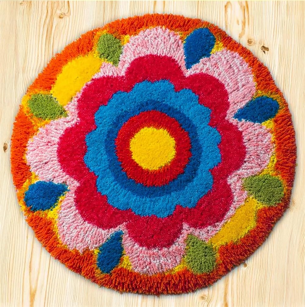 kitphoenix Latch Hook Rug Kit, DIY Latch Hook Flower Blossom 20X20Inch (50X50Cm) Rug Handmade Carpet, Crochet Yarn Embroidery Needlework Hooks DIY Latchs Kit for Beginners, Home Decor