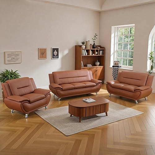 Combinación de sofá de cuero de lujo moderno, 3 plazas + 2 plazas + sillón, conjunto de muebles de sala de Estar de Estilo nórdico Simple (sofá+sofá