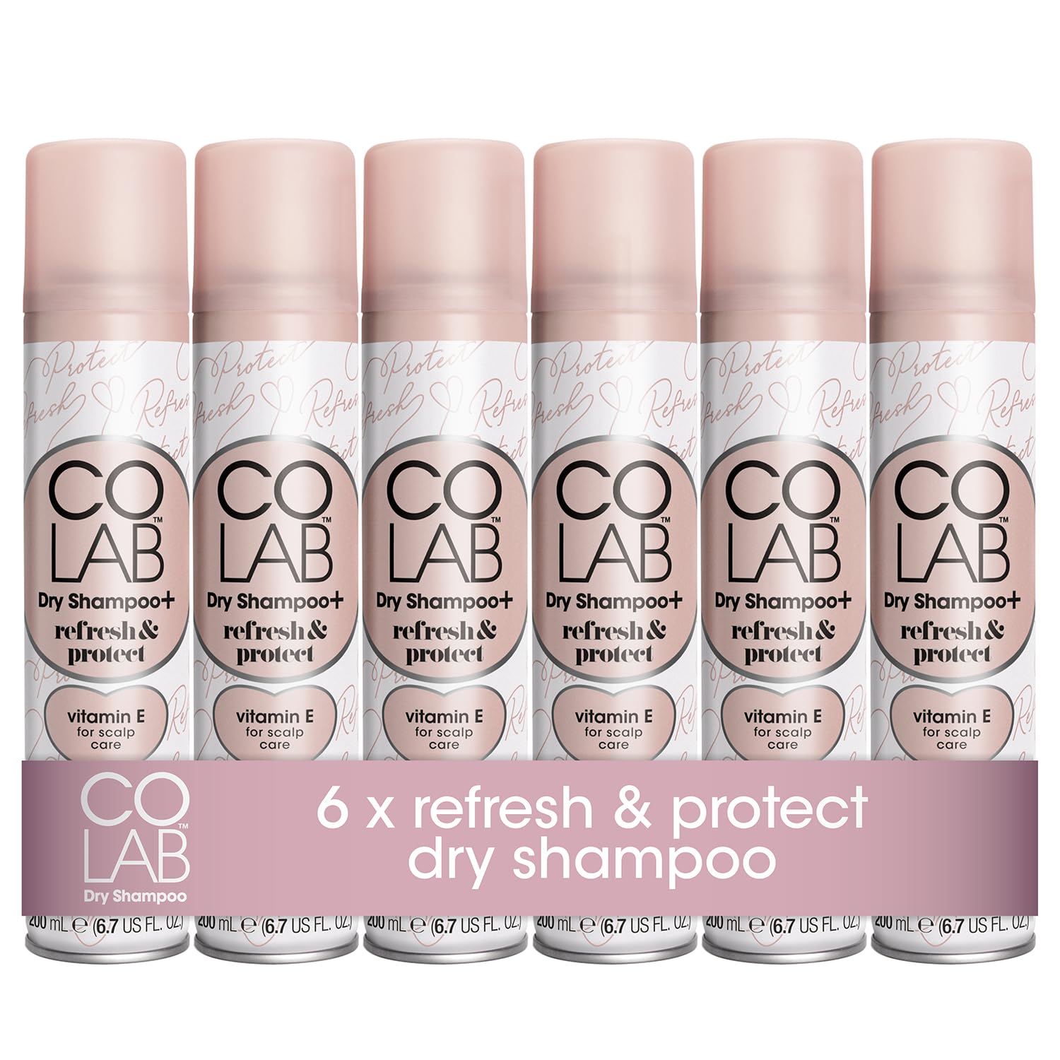 COLAB+ Dry Shampoo, Refresh & Protect, 200ml, 6 Pack - No Fuss, All Hair Types, Fresh Scent
