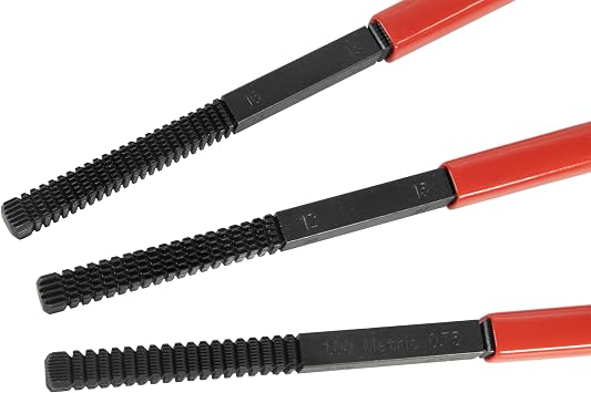 HFS(R 3-Piece Thread Repair File Set, High Carbon Steel Thread Restorer Tool for Cleaning and Repairing Damaged Threads, Includes SAE and Metric Sizes