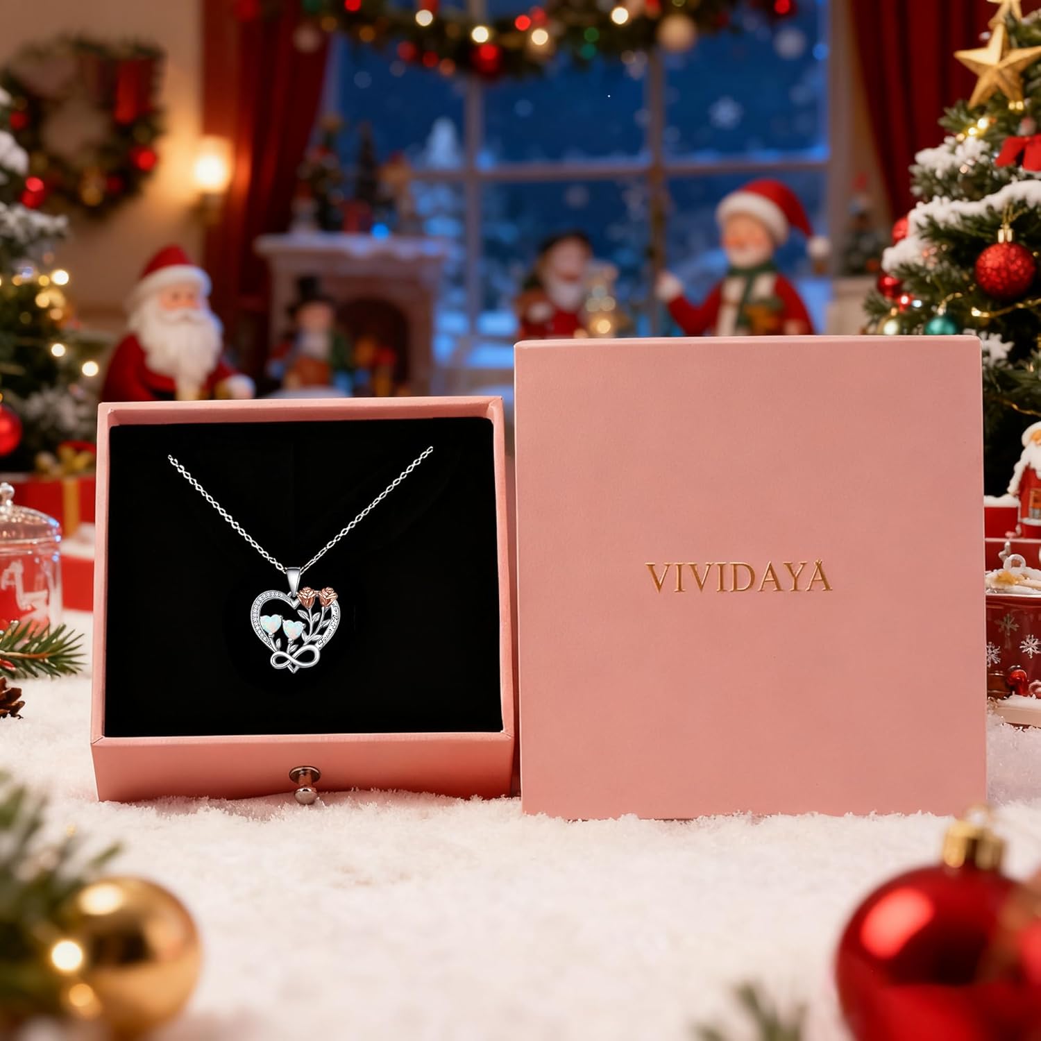 Heart Infinity Necklace - 925 Sterling Silver Double Rose Pendant - Birthstone Necklace Gift for Her - Image 5