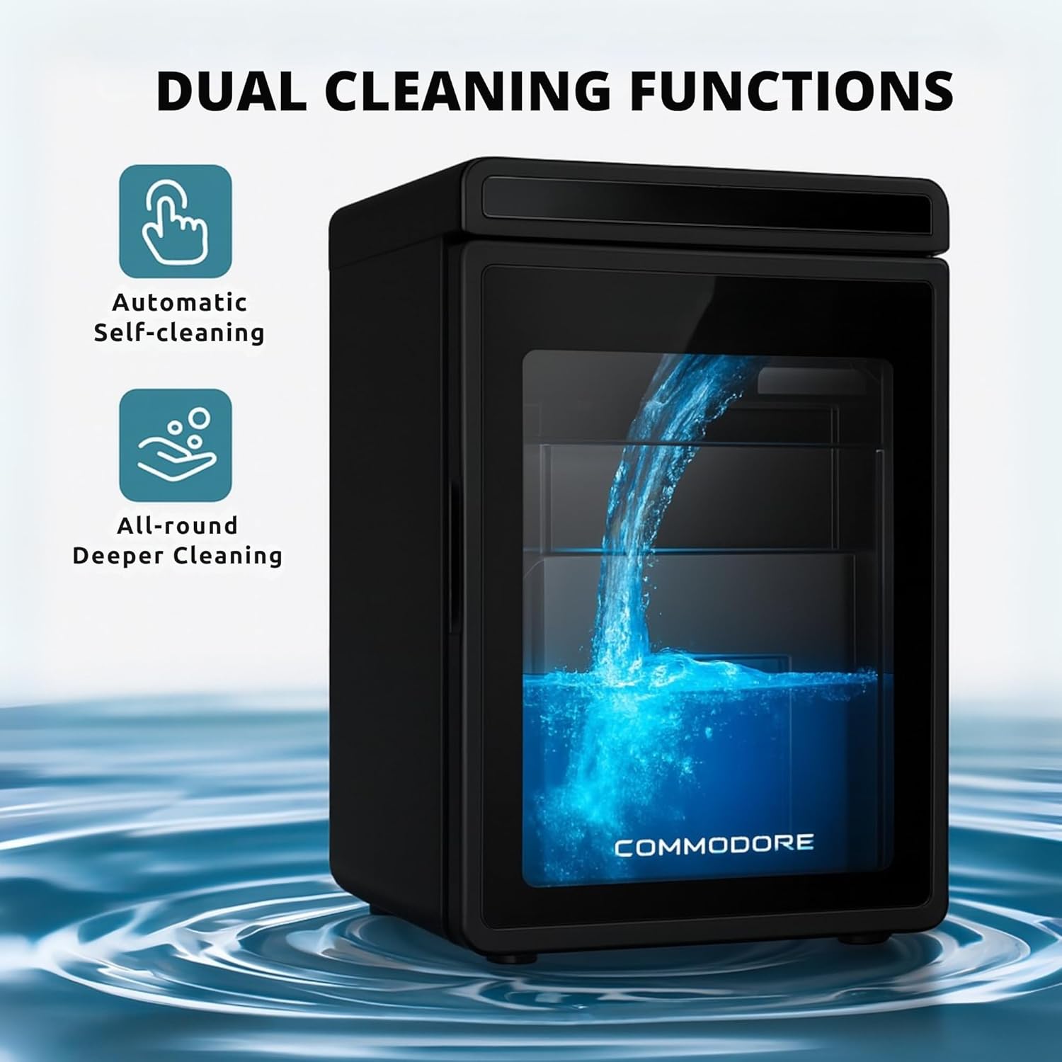 COMMODORE LUXECUBE Luxury Ice Maker – 115V AC Large Cocktail Ice Machine, Produces 9 Crystal Clear 1.5" Ice Cubes per Hour, Stores 18 Cubes, Built-in Quiet Operation, Self-Cleaning, ETL Listed