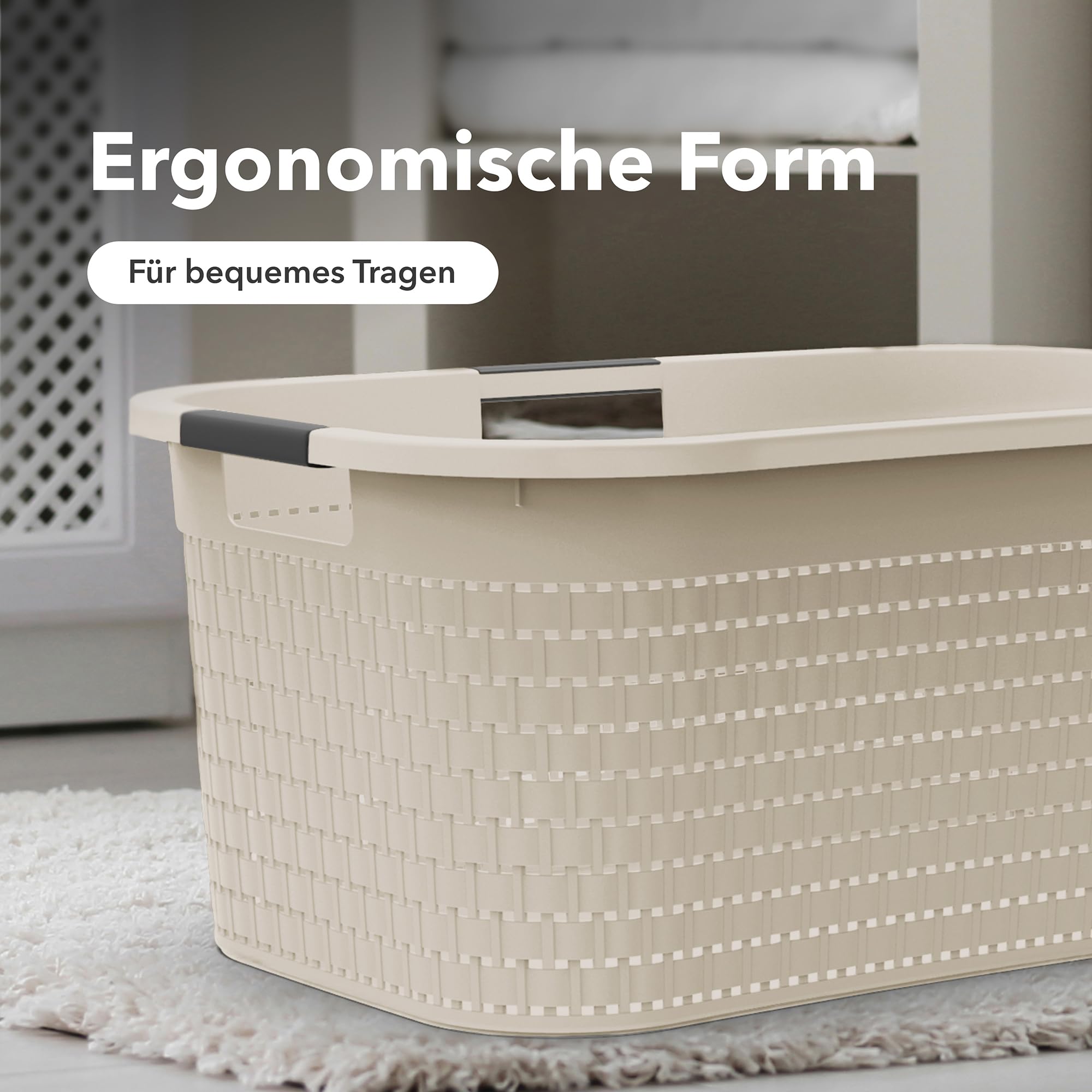 Rotho Country 3er-Set Wäschekorb 40l | Wäschebox in Rattan-Optik | mit Griffen, leicht zu tragen | robust & langlebig | einfach zu reinigen & hygienisch | beige