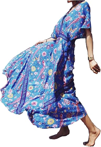 Amazon Co Jp Tetotelink 風になびく リゾートワンピース レディース マキシ丈 大きいサイズ スカート S014 ブルー S 服 ファッション小物