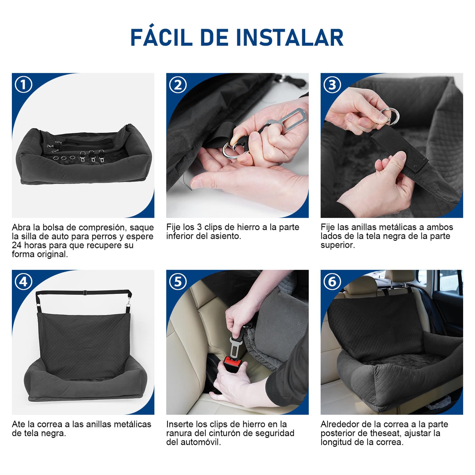 Asiento de Coche para Perros Antideslizante Desmontable Lavable Cómodo Seguro Multifuncional